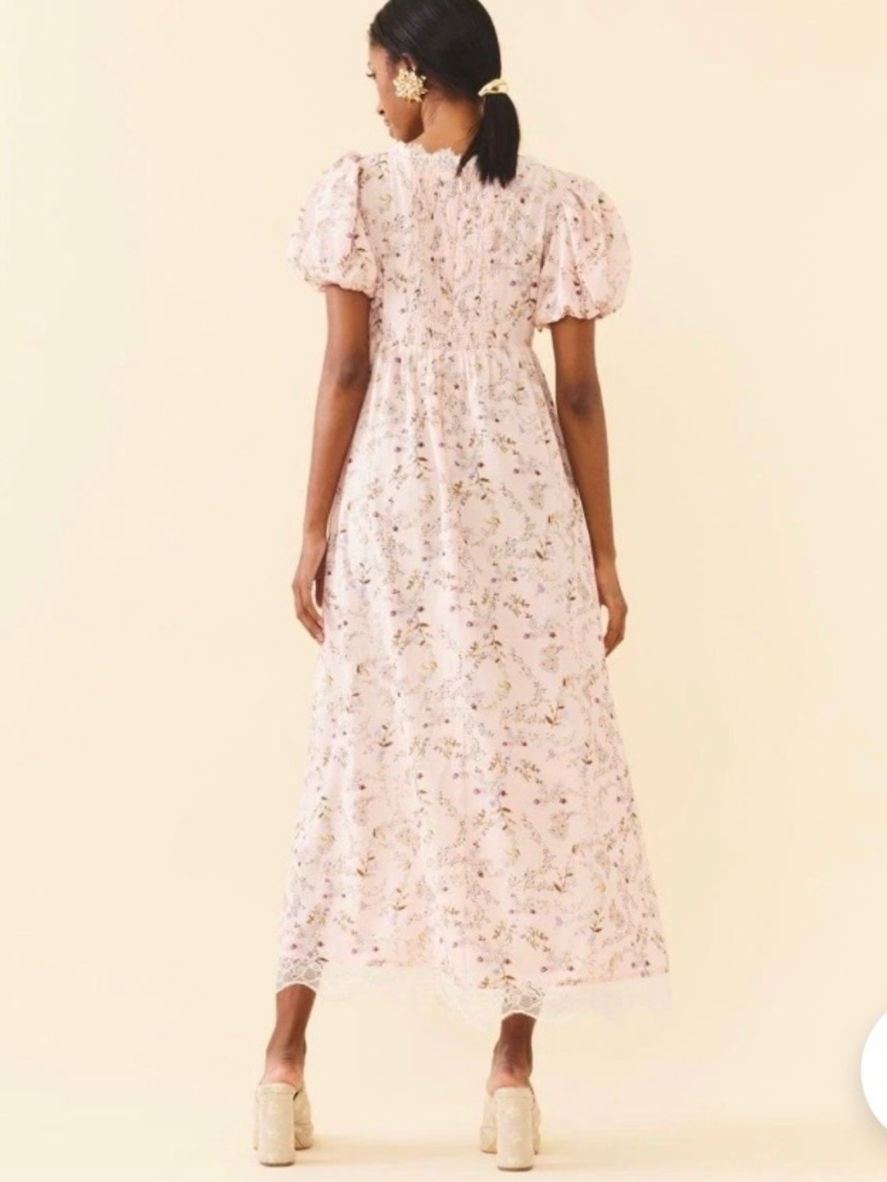 Eddy Women’s Dress NWT Sz Med Bridgerton Pink Floral Lace Maxi Cottagecore Boho - Picture 2 of 6